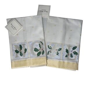 Set Of 2 Edward Boutross Hand Painted Linen Tea Towel Christmas Noel NWT